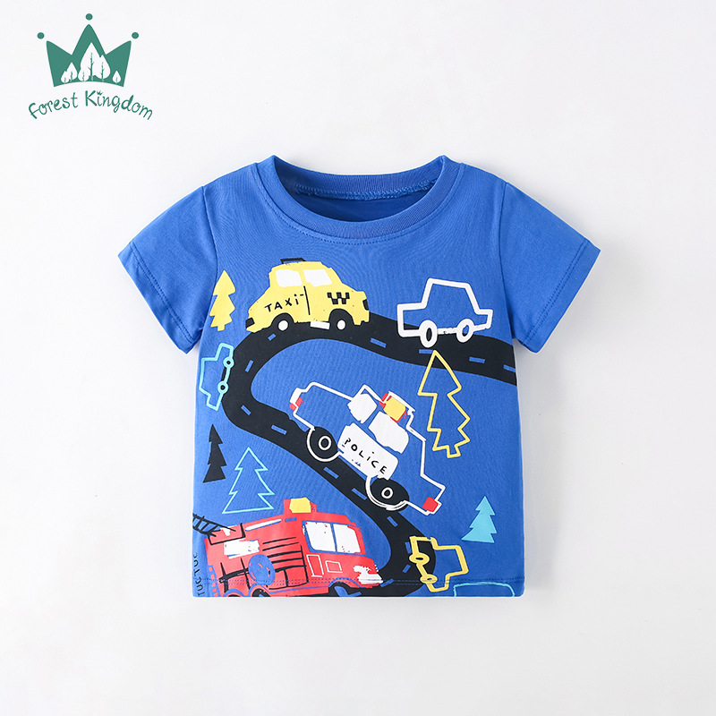 Forestkingdom brand 2024 Summer new girls' short-sleeved T-shirt European and American style cartoon printed top