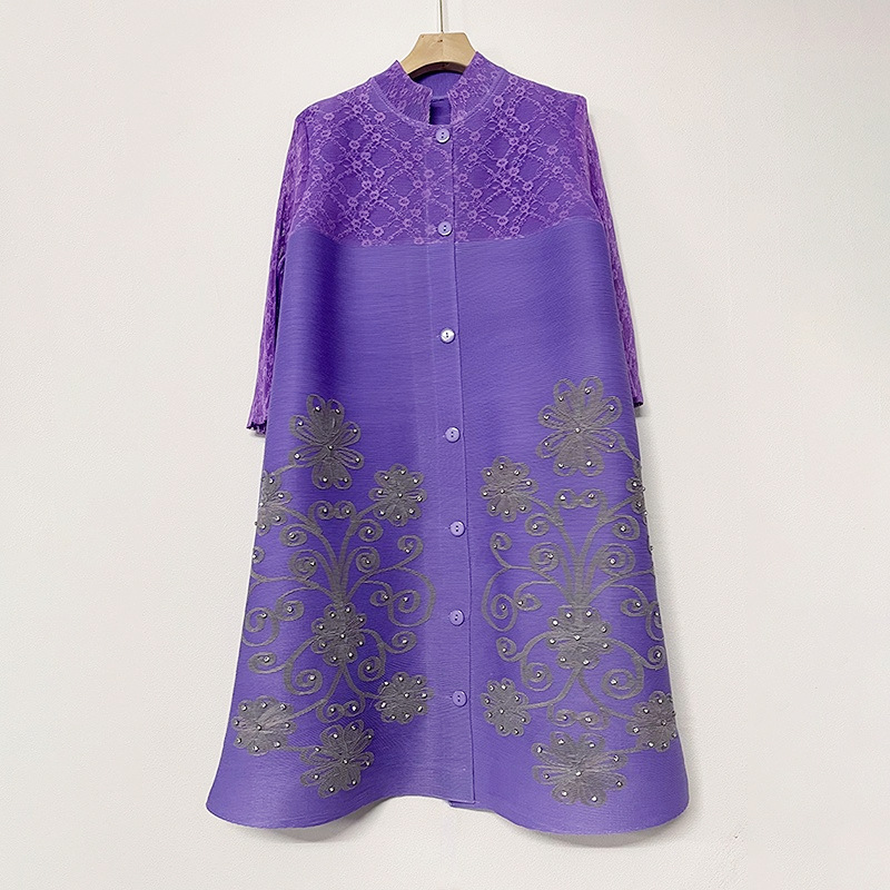 Abito donna midi in mesh plissettato e pizzo per taglie comode_voghion.com