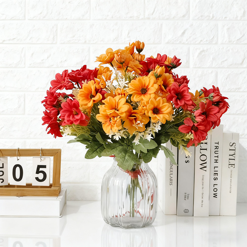 Simulación de crisantemo 6 flores de otoño flores falsas flores de seda pequeña decoración del hotel de bodas de la carretera de la flor daisy