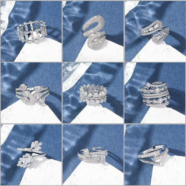 Cross-Border Hot-Selling Copper Inlaid Zircon Ring That Does Not Fade, Niche High-End Index Finger Ring, Fashionable and Versatile Open Ring Inlay