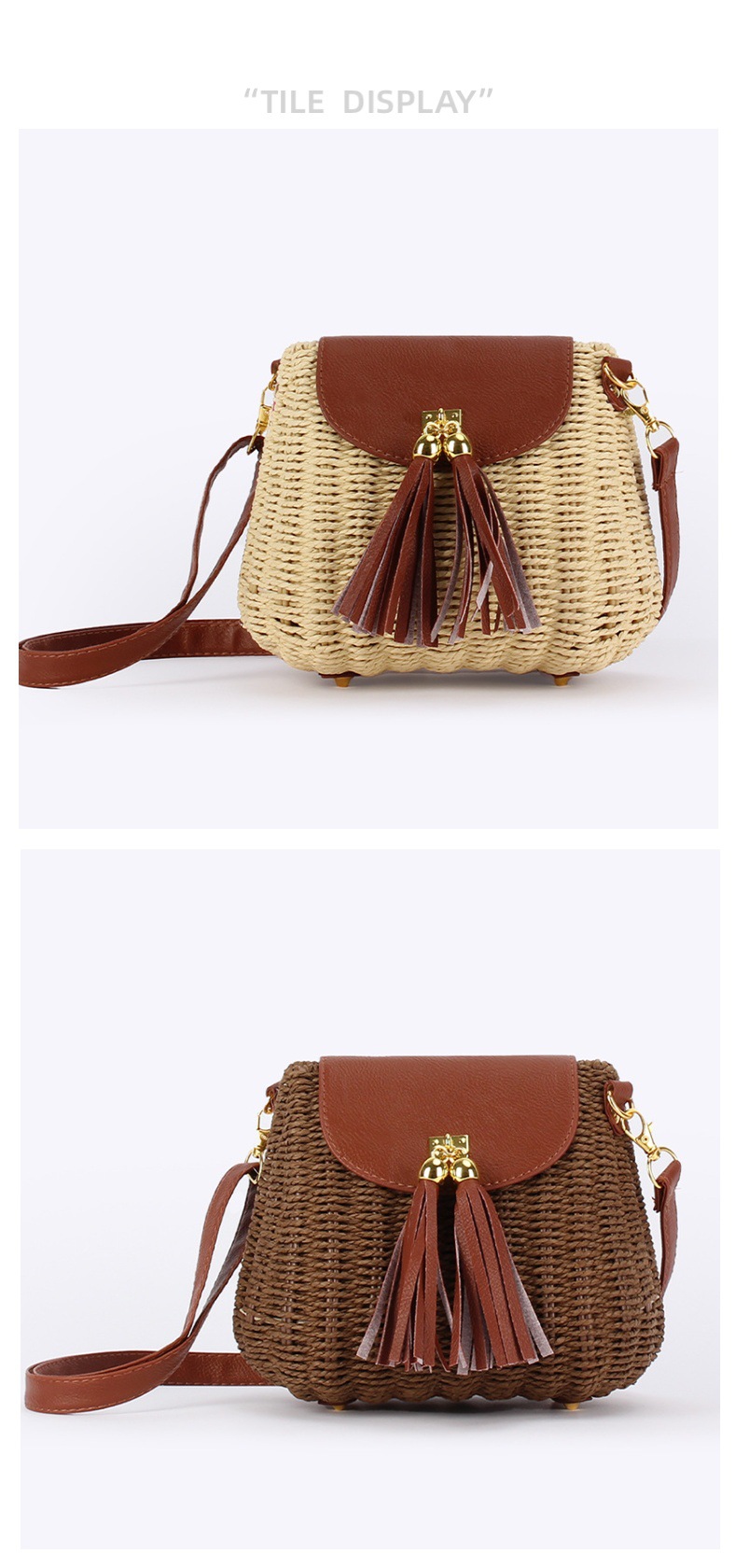 Frau Pu-Leder Papier Farbblock Strand Weben Quadrat Magnetschnalle Strohsack display picture 1