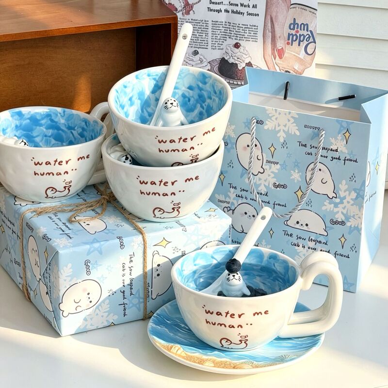 Swimming Seal Bowl Cute Ceramic Yogurt Bowl Breakfast Rice Bowl Exquisite Personalized Creative High-Value Soup Bowl Adorable Swimming Seal Bowl Cute Ceramic Yogurt Bowl Breakfast Rice Bowl Exquisite Personalized Creative High-Value Soup Bowl Adorable