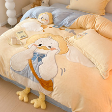 小红书冬季加厚卡通贴布绣牛奶绒四件套可爱元气爆棚满满绒类套件