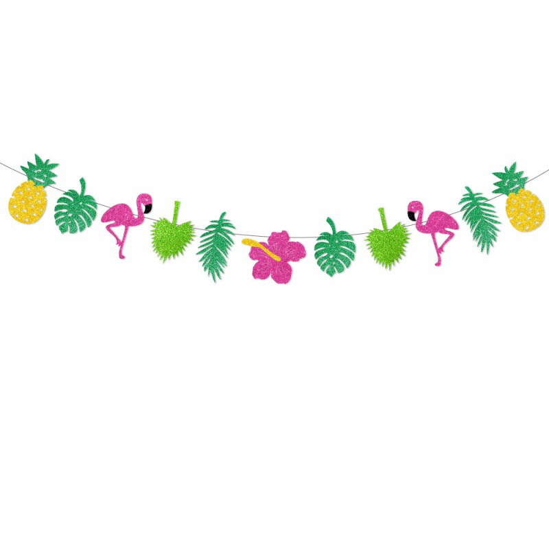 Fiesta de cumpleaños de verano hawaiano decoraciones de bandera de dibujo de fiesta de cumpleaños tropical atmósfera decoración de pancarta colgante