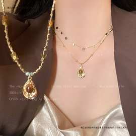 金色虎眼石项链女款美拉德中古配饰2025新款轻奢小众高级感毛衣链