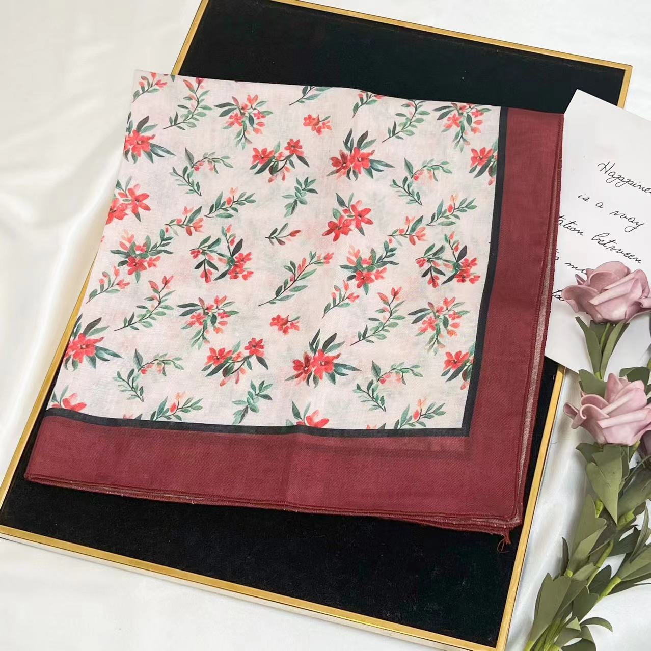 60g Weight Kerchief Classification Daily Occasion cotton and linen Material Flower Pattern Summer Season Women's Gender IG Style Style Women's IG Style Flower Cotton And Linen Kerchief 108