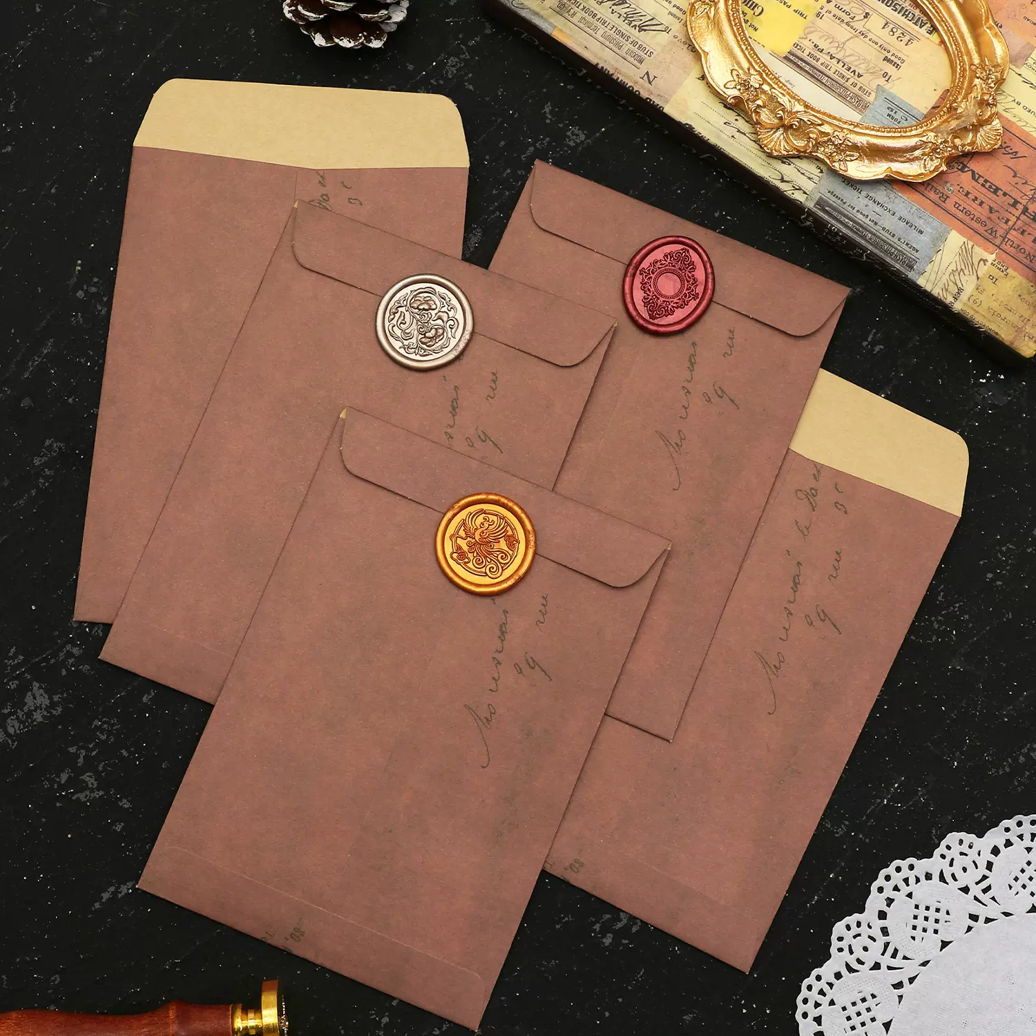 复古牛皮纸信封 高级感收纳纸袋做旧怀旧创意 火漆印生日礼物贺卡