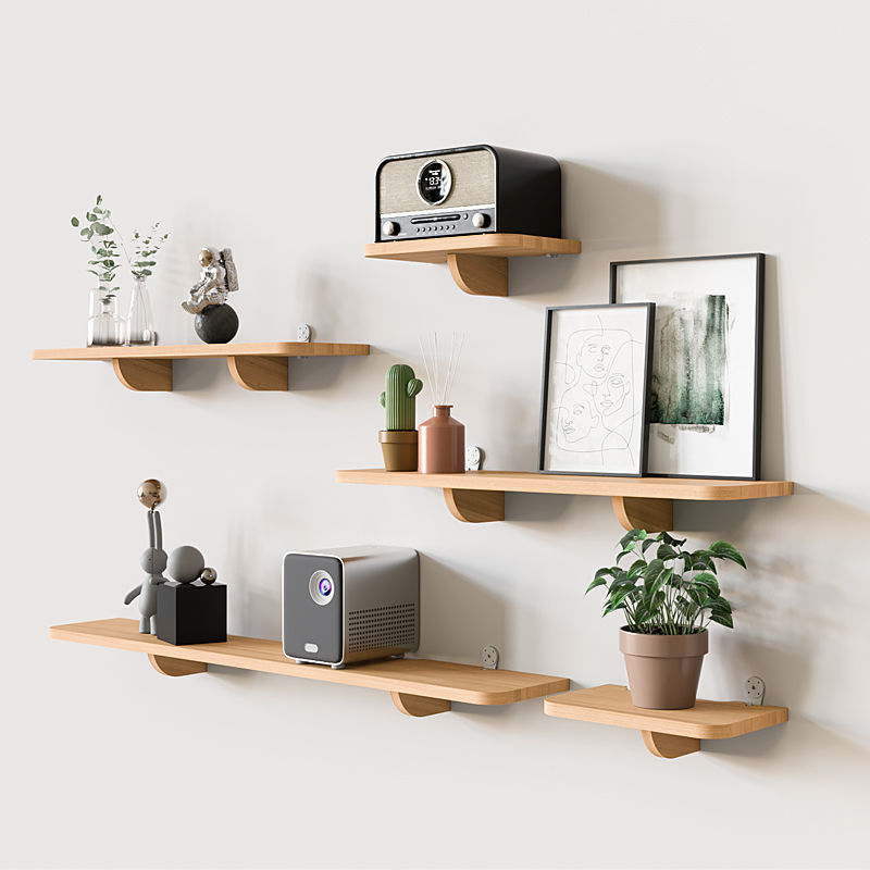 Wall Storage Rack Solid Wood Wall Punch-Free One-Line Partition Living Room Wall Hanging Shelf Tv Wall Decorative Shelf