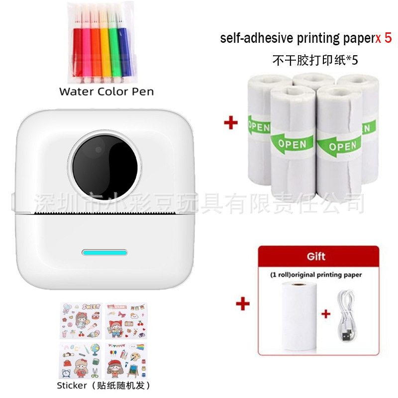 X5 흰색-영어 버전 [감열지 1롤 + 스티커 5롤 + 수채펜 6개 + 스티커]