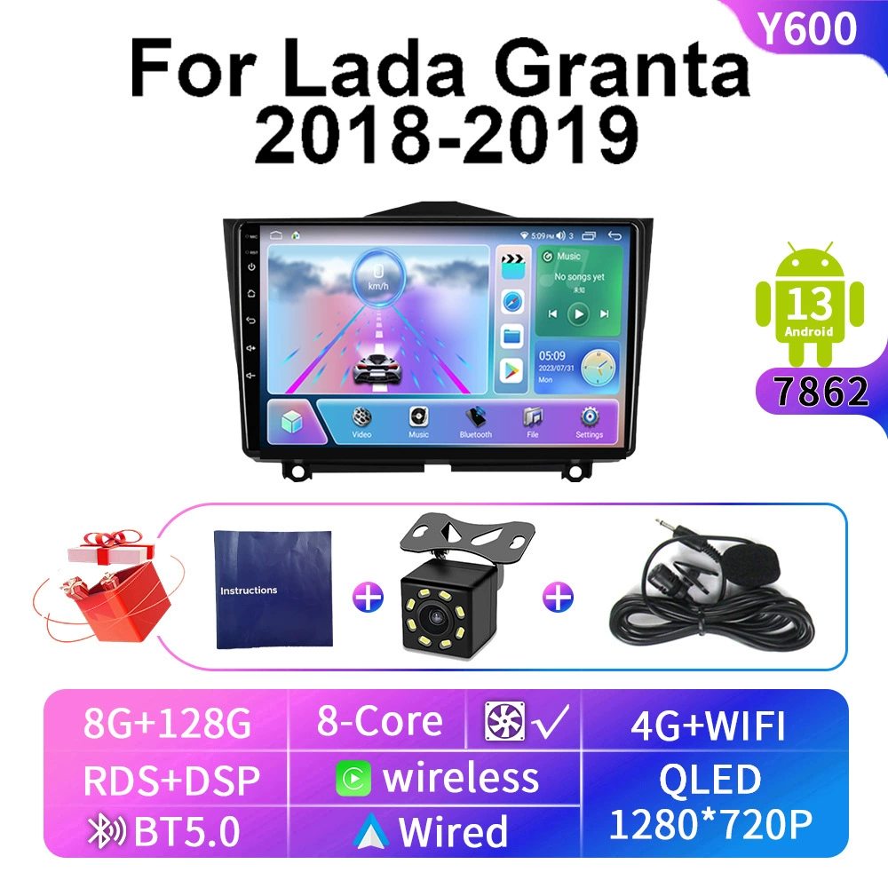 Мультимедиа для автомобиля (Lada Granta) 2018–2019 — Android 13, 9-дюймов, CarPlay и 4G/Wi‑Fi