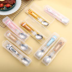 子供用携帯食器304ステンレススプーン漫画かわいいスプーン箸家庭用赤ちゃん食事スプーン食器セット