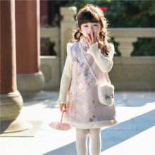 2024秋冬季女童中国风汉服连衣裙套装女宝宝拜年服送包包中小童