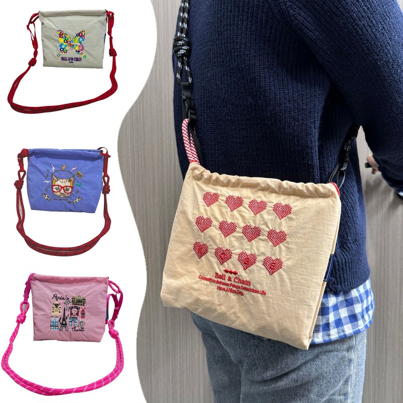 New Cartoon Bubu Style Multi-Needle Embroidery Zipper Crossbody Bag Versatile Crossbody Bag Commuter Shoulder Storage Bag Trendy