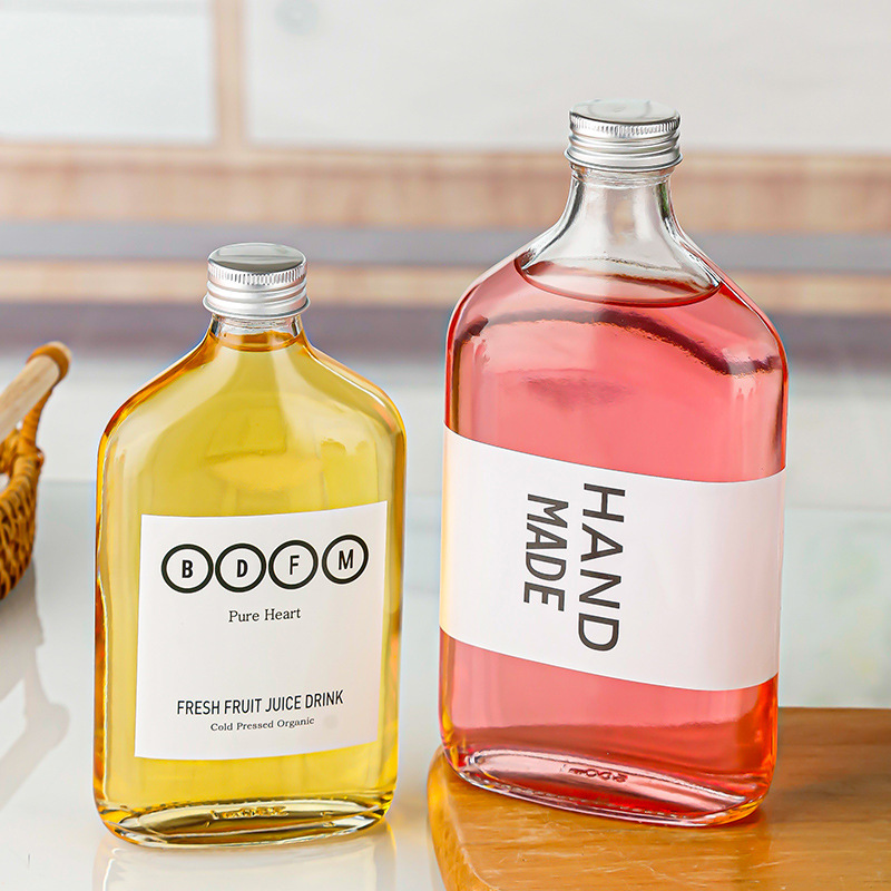 批發網紅玻璃飲料果汁瓶斜肩玻璃瓶外帶飲料奶茶瓶保健酒瓶咖啡瓶