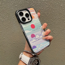 ins风日落适用iPhone16透明苹果15promax手机壳防摔双色tpu保护套