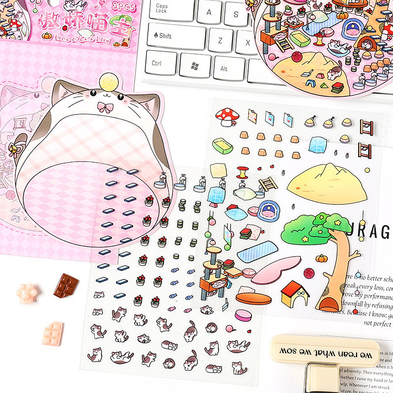 3D estereoscópico transparente pegatinas de mascotas impermeables para niños pegatinas paisajísticas de dibujos animados pegatinas de escena en miniatura