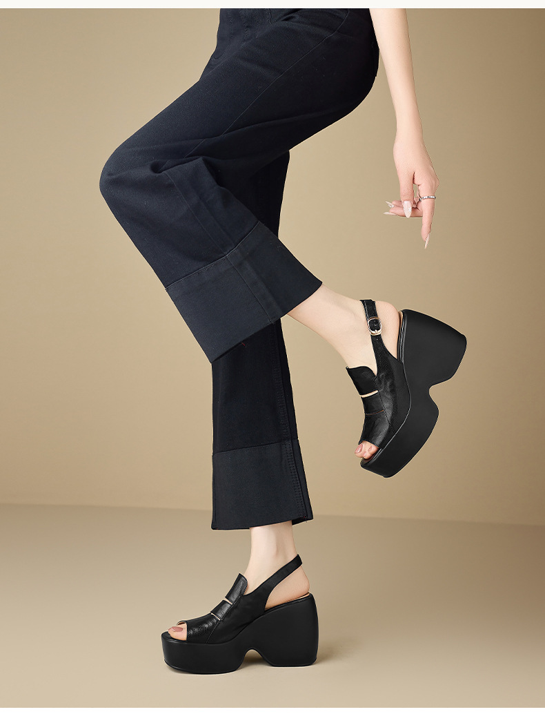 Sandal cao gót nữ đế xuồng mũi hở da cừu — màu đen, màu trắng ngà chi tiết 10