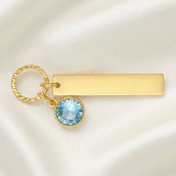 Blue Square Keychain with Zircon, Stainless Steel Engraved Wedding Bouquet Pendant, Square Keychain with Bouquet Design