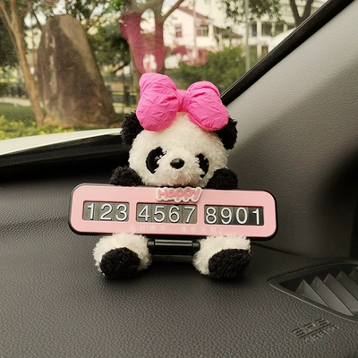 Nömrəli dayanma kartı cute cartoon plush panda car - happy-pink-brand-rose-knot-sitting-panda