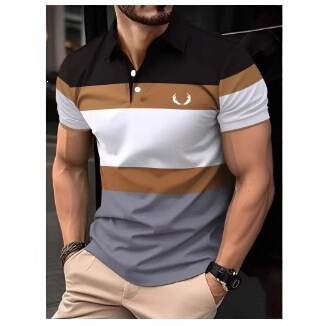 Men's Striped Printed Shirt, 3D Printed Casual Breathable Summer New Style 2026 Short-Sleeved Top Shirt