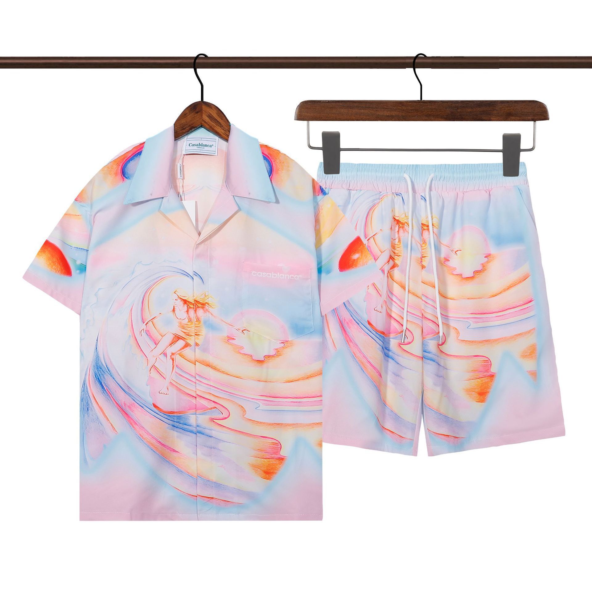 Transfronterizo de verano Amiri set clásico impresión de caju amiri camisa corta casual ropa deportiva para hombres y mujeres