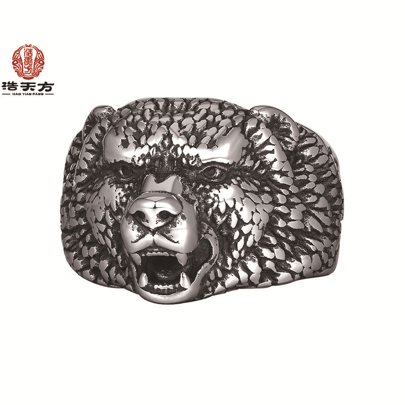 European and American Retro Wolf Head Ring Cross-border Men's Fashion Animal Exaggerated Domineering Hip-hop Personality Open Ring