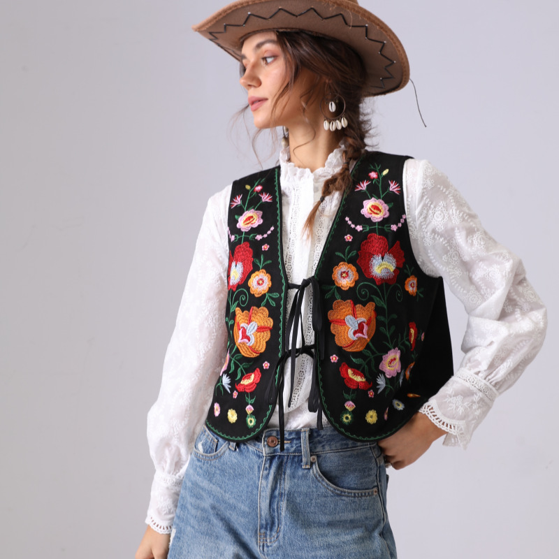 Spot Europa y los Estados Unidos comercio exterior de mujeres estilo bohemio industria pesada chaleco bordado de mujer algodón sin mangas con chaleco superior