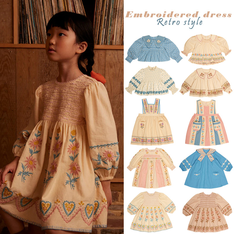 In Stock! Children's Dress 25 Autumn/Winter Ap Export Girls' Vintage High-End Heavy Embroidery Princess Dress