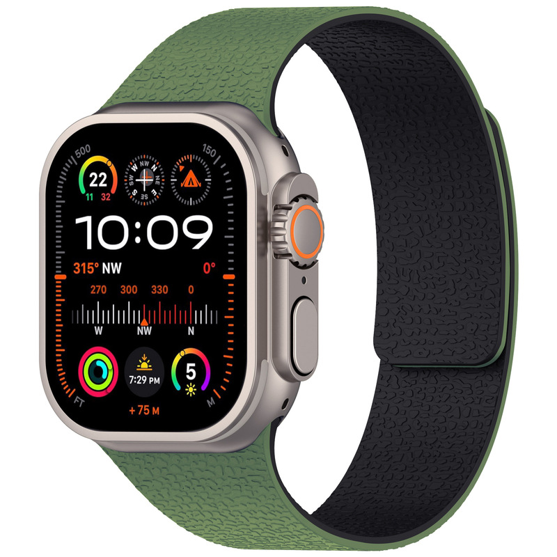 适用苹果手表带Apple Watch荔枝纹表带 Ultra荔枝纹硅胶磁吸表带|undefined