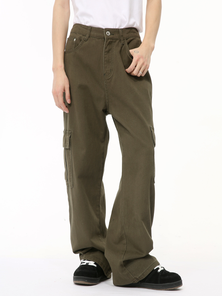 MTLCLOTHES Hombres| Color sólido simple retro americano bolsillo trasero vaqueros elásticos de cintura universal moda