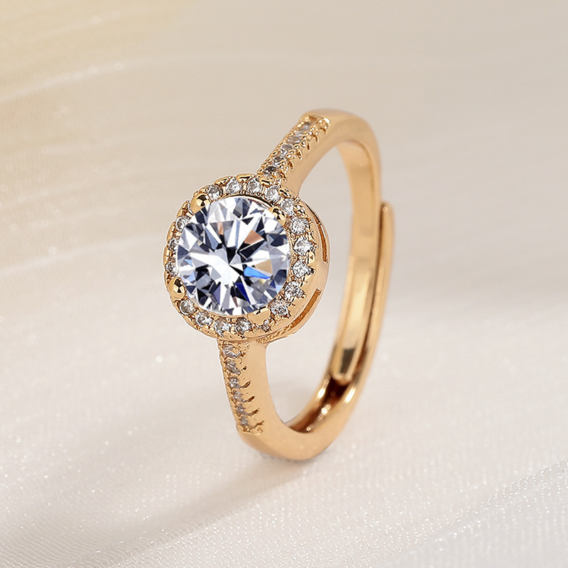 Classic engagement ring full diamond round bag ring female imitation moissanite cross-border popular light luxury style simple creative jewelry