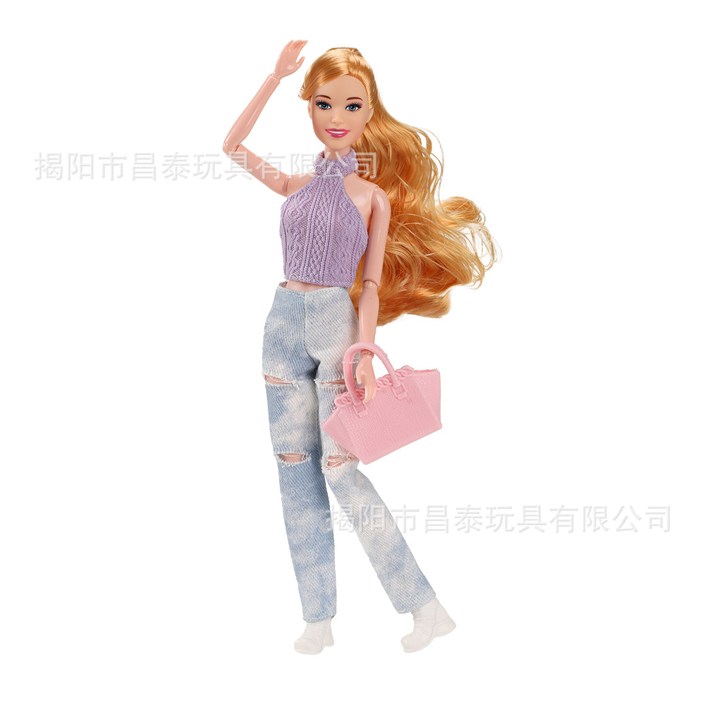 Cross-Border Bagged 30cm Big Body Barbie Doll Fashion Ripped Jeans Baby Clothes Dress-Up Girl Play House Toy