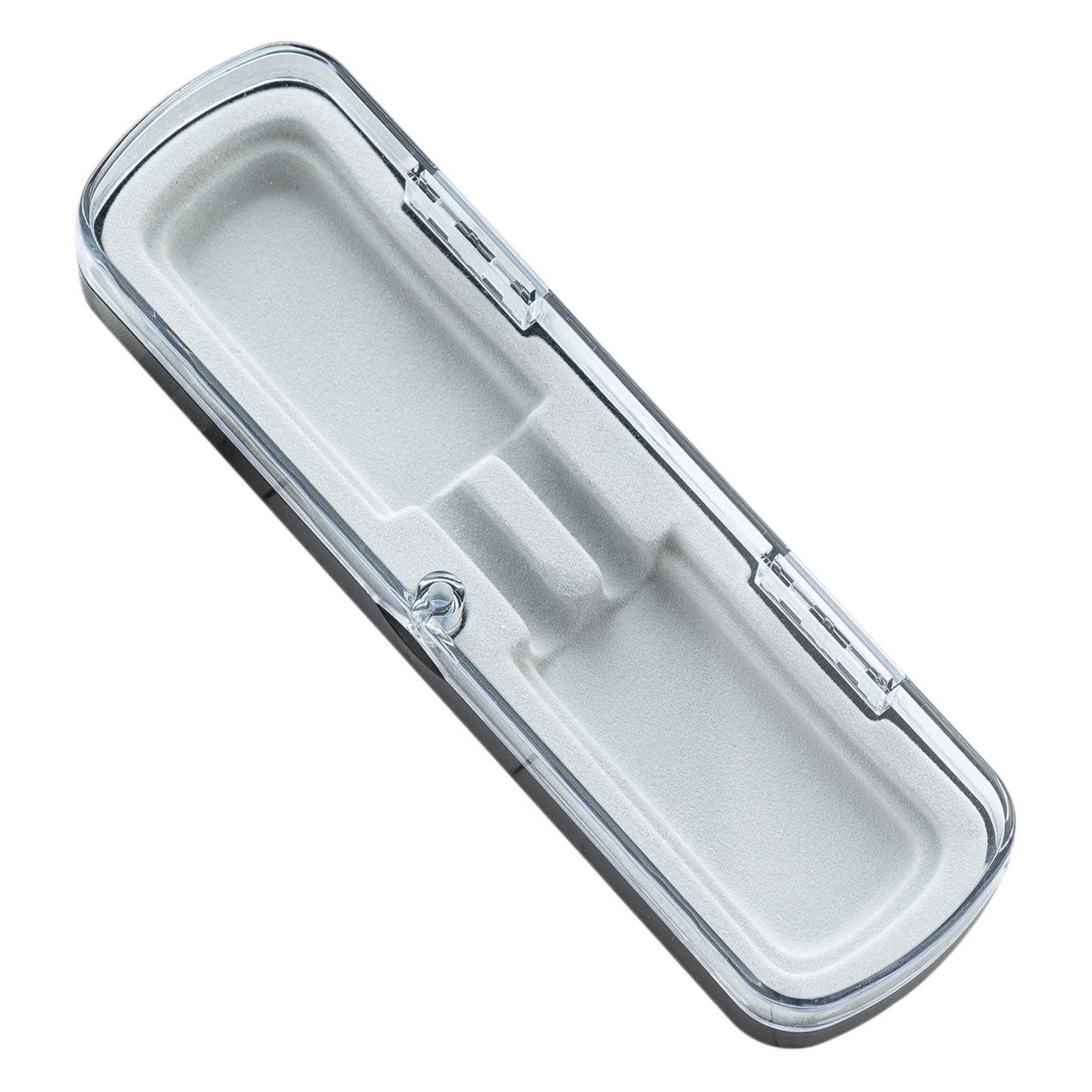 Creativo nuevo plástico transparente Flip caja de la pluma de doble pieza de la pluma de la perla pluma de metal PP material caja de embalaje caja de la pluma