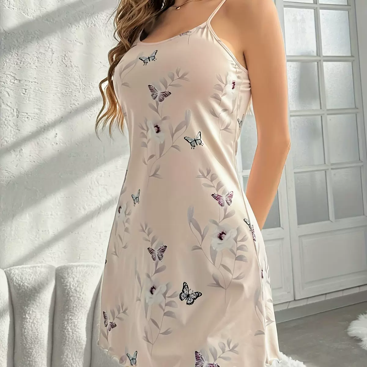 优雅新款外贸跨境性感吊带露背仿真丝睡衣女睡裙跨境家居服短裙