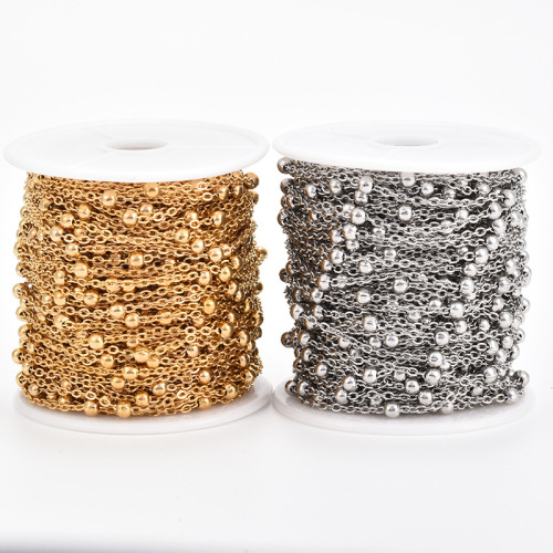 Cross-border hot-selling stainless steel flat o cross-wrapped bead chain 03 04 05 color-preserving vacuum electroplating DIY jewelry chain