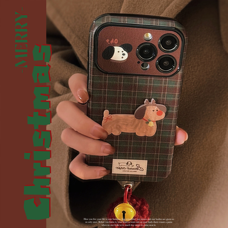 Retro Plaid Suitable for Apple 16 Mobile Phone Case Iphone15 Christmas Puppy 14Promax Leather 17 Plush Rope Retro Plaid Suitable for Apple 16 Mobile Phone Case Iphone15 Christmas Puppy 14Promax Leather 17 Plush Rope