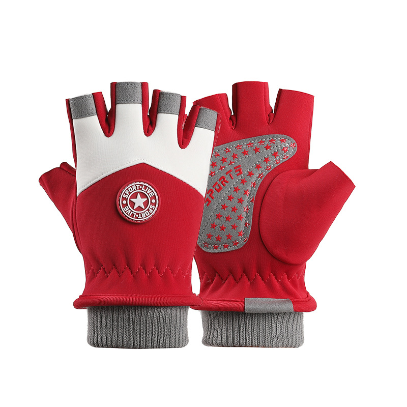 Esquí guantes de medio dedo para niños al aire libre de invierno nieve engrosada forrada de lana impermeable antideslizante guantes calientes