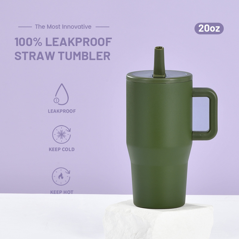 Nuevo vaso térmico de doble capa de 20 oz para 2026, a prueba de fugas, con tapa plegable y pajita, portátil, con boca para beber directamente, ideal para viajes transfronterizos.