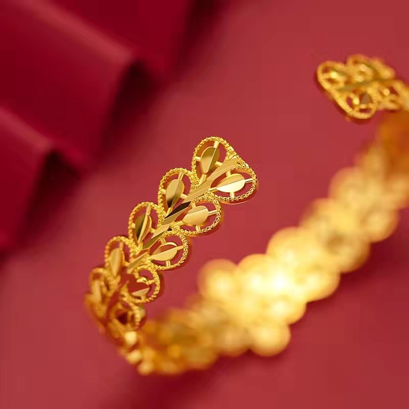 Vietnam sand Gold new ancient gold leaf hollow bracelet women's copper gold plated creative wedding jewelry_voghion.com