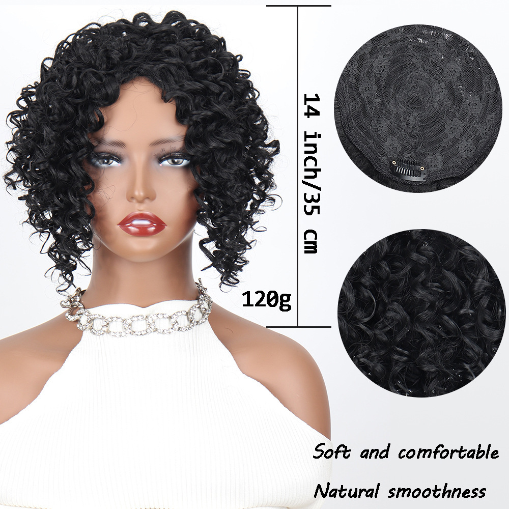 Peruca de dama europea y americana, cabello rizado africano, pelusa de fibra sintética de alta temperatura