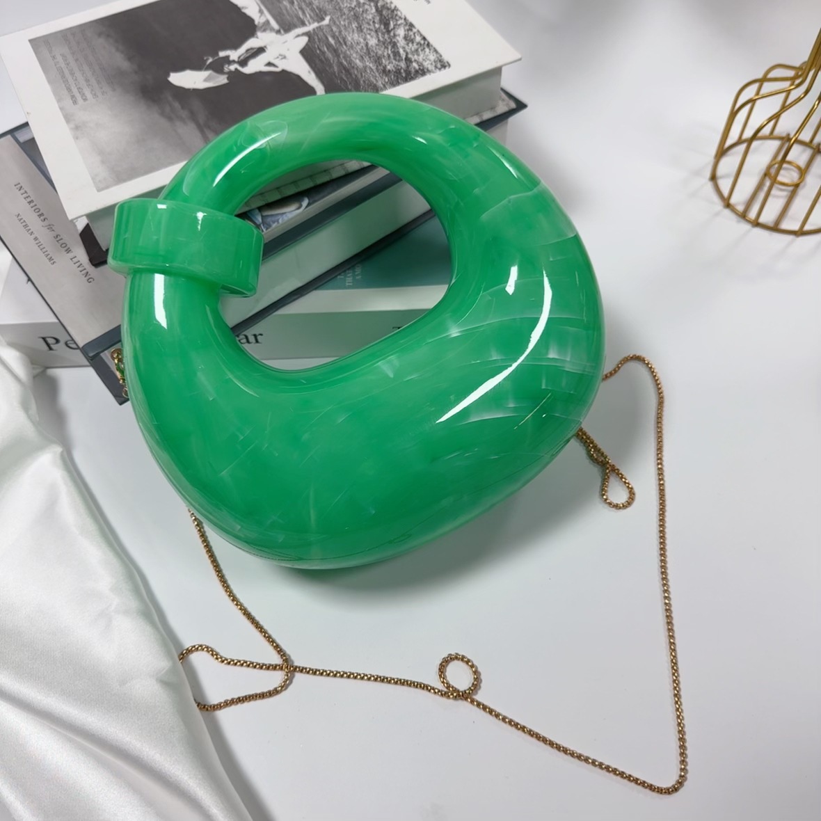 Europa y los Estados Unidos lujosos transfronterizos bolsas de cena de damas mármol mono nudo bolsas de mano de moda acrílico bolsas de cena