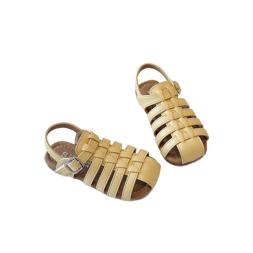 Sandalias romanas tejidas caladas para niñas, estilo coreano, suela blanda, novedad de verano 2026, para combinar con vestidos, zapatos de playa