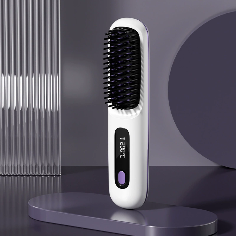 Wireless Portable Ceramic Hair Straightening Brush, Rechargeable, Ionic, Compact
