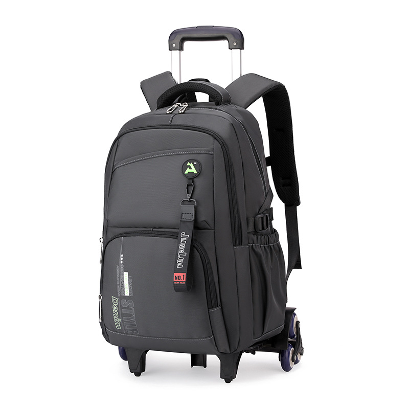 Escuela de escuela primaria transfronteriza de pescado natural, mochila escolar con barra de ruedas para niños y niñas, mochila desmontable con reducción de carga de gran capacidad de color sólido