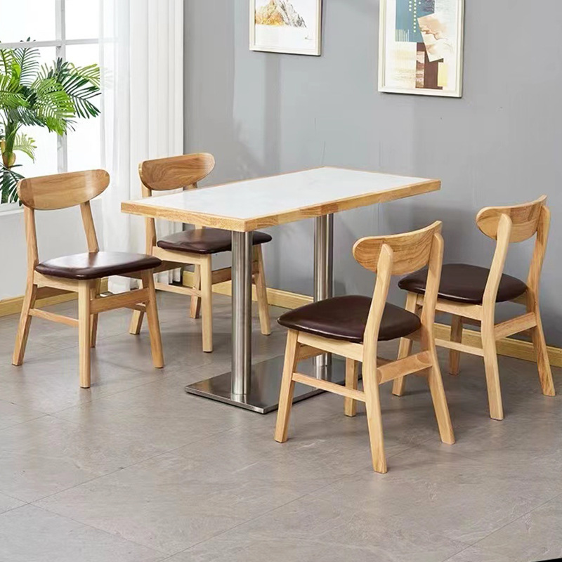 테이블 1개, 의자 4개, 리얼 슬레이트 원목 테두리, 짙은 갈색 매트