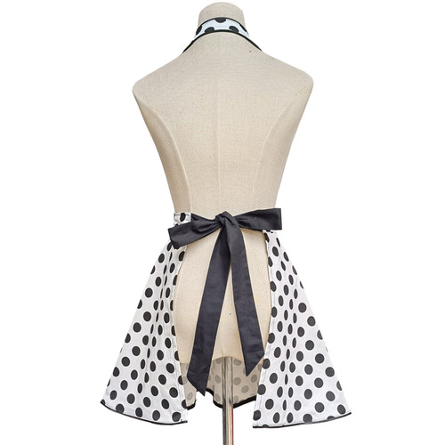 Vintage polka dot V-neck apron for women, housekeeping daily use, hotel, adult work apron