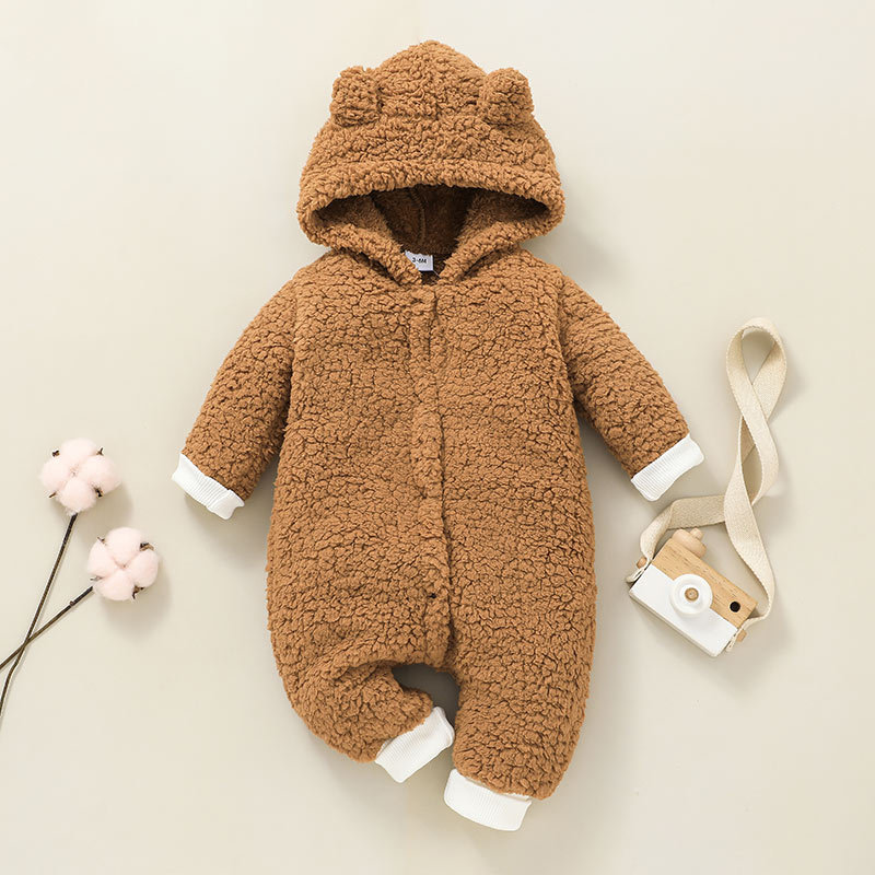 Baby Clothes Autumn And Winter Solid Color Hooded One-piece Suit Wholesale display picture 2