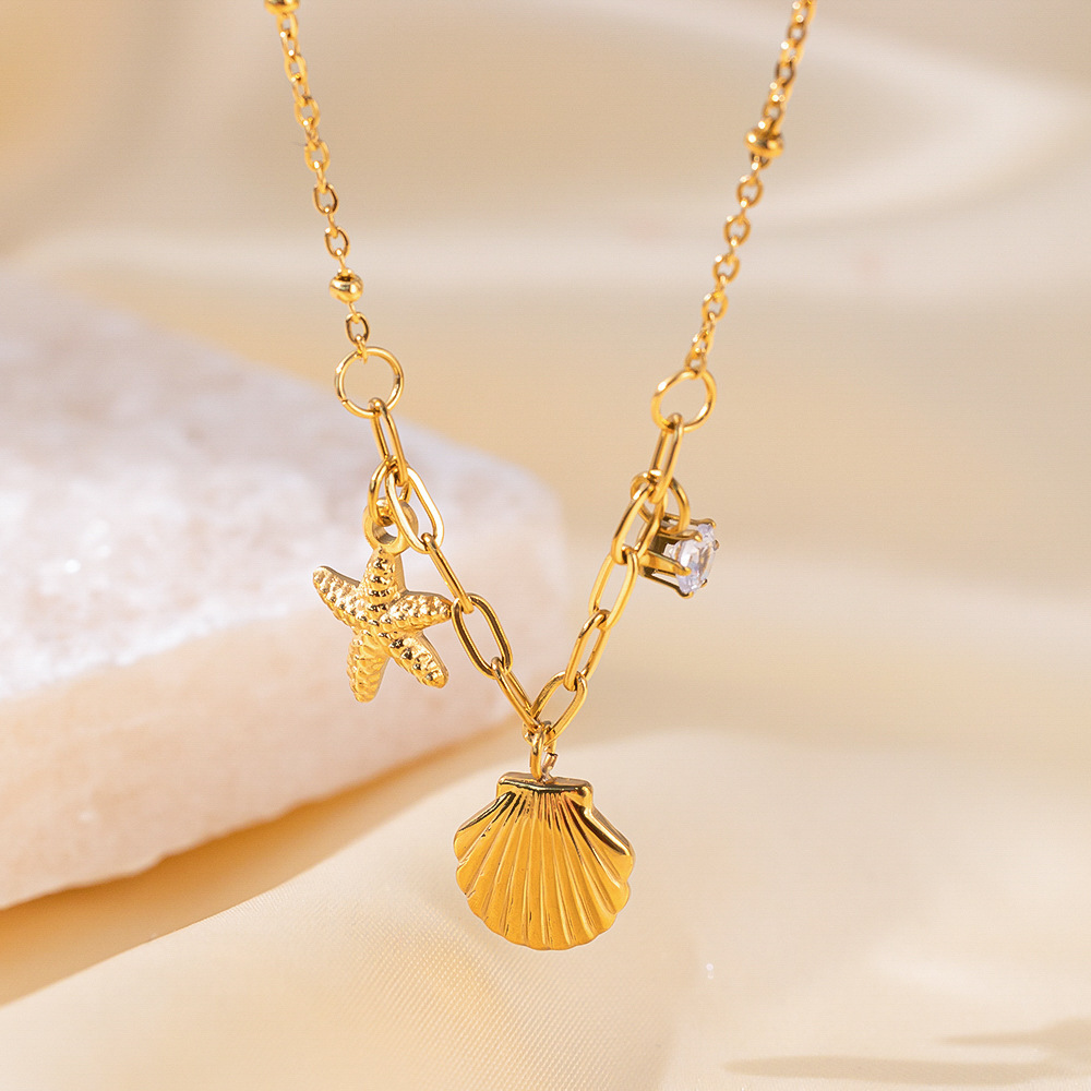 5g Weight 0.03µm-0.05µm Gold Plating Thickness PVD Coated Gold Plating Process Real Gold Plated Plating Material Zircon Inlay Material Rings, Earrings, Necklace Classification cable chain Chain Type Daily Occasion 304 Stainless Steel Material Starfish, Shell Pattern All Seasons Season Women's Gender IG Style, Marine Style Style Waterproof Non Tarnish, Inlay Craft PVD Coated Real Gold Plated 18K Gold Starfish Shell Titanium Steel IG Style Marine Style Waterproof Non Tarnish Rings Earrings Necklace 1