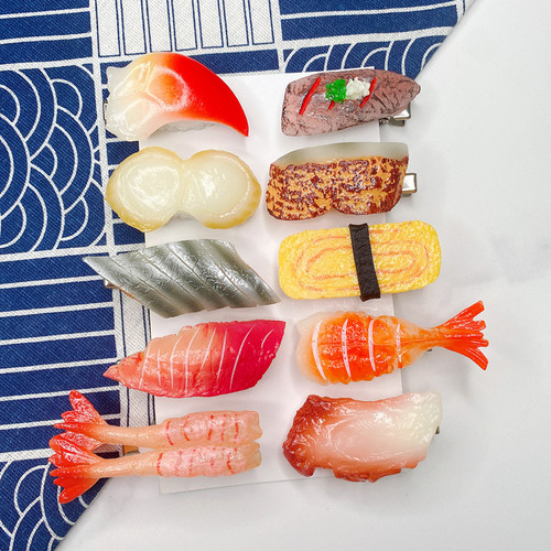 Fun and creative simulated food Japanese sushi hairpin salmon hairpin interesting hairpin hair accessories side clip