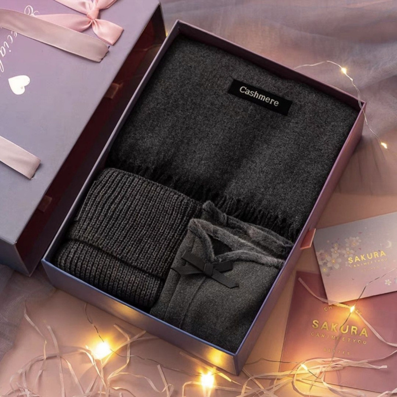 Gray scarf + german velvet gloves + hat